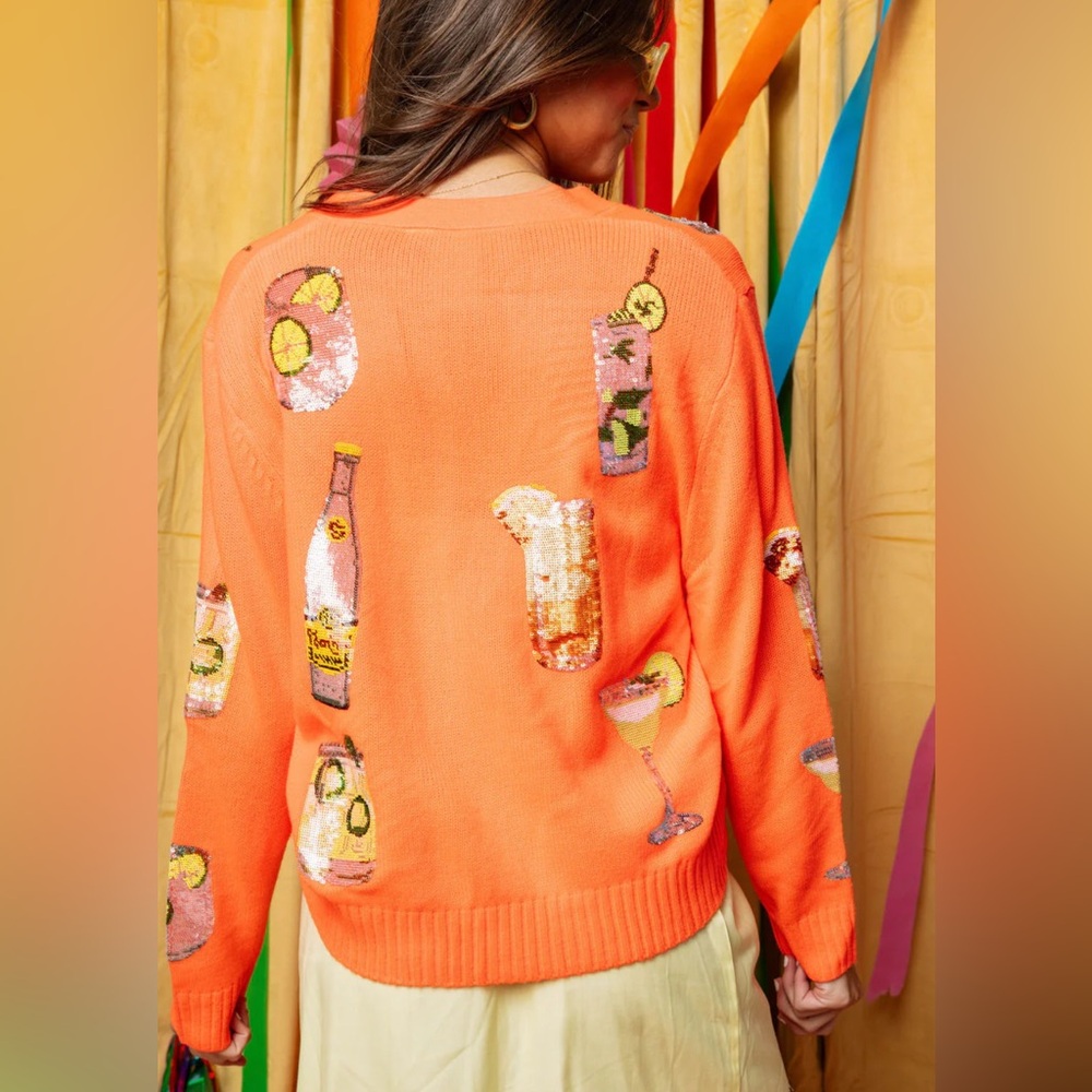 New! QUEEN OF SPARKLES Neon Orange Tequila Drink Icon Cardigan - Picture 6 of 10